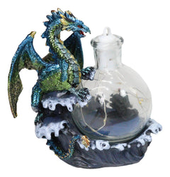 Metallic Frozen Sea Dragon Rising Above Waves by Glass Bottle With Ship Figurine-6