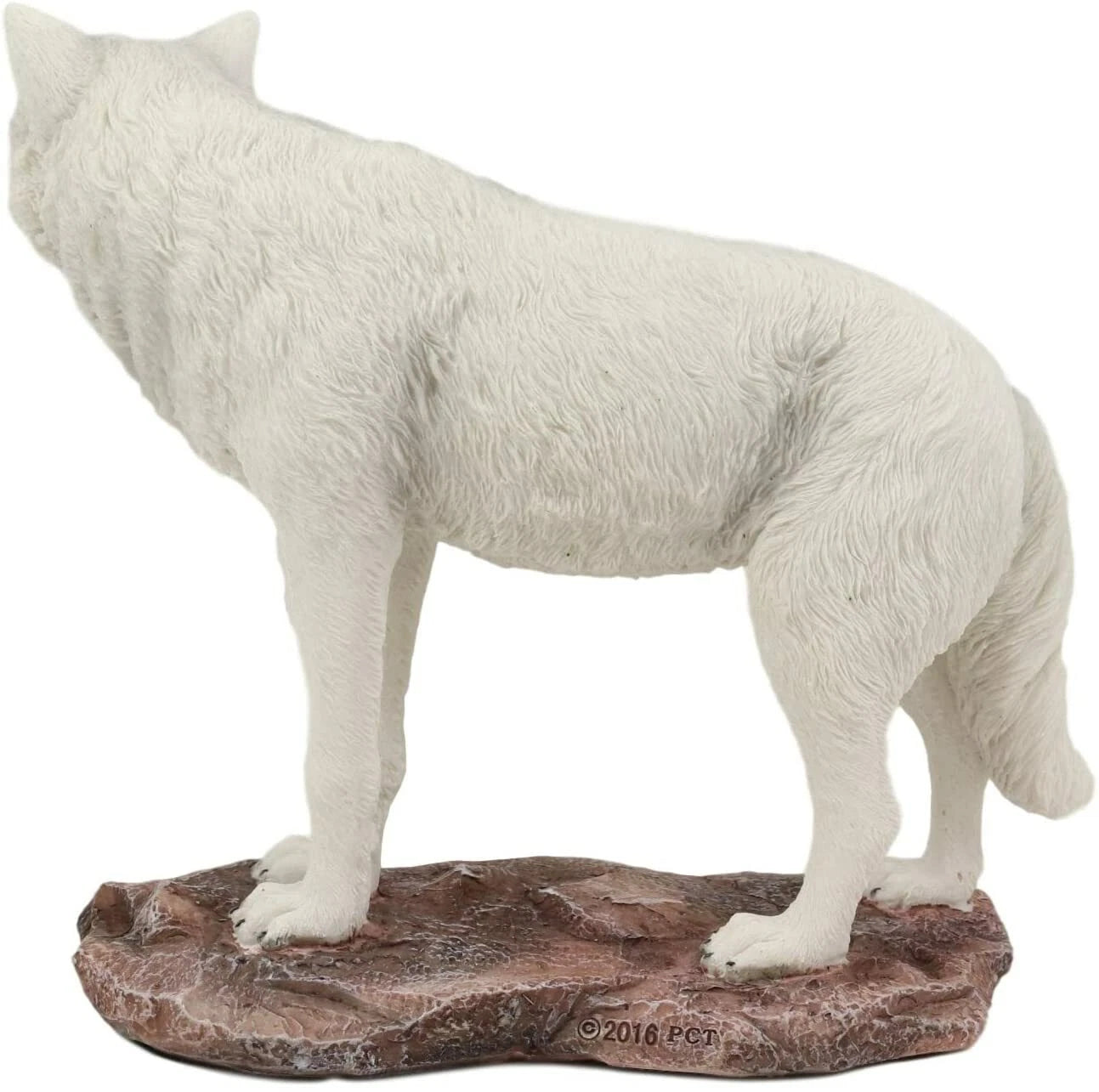 Estatua realista de lobo albino blanco como la nieve de la tundra cazadora invernal de 20 cm de largo-3