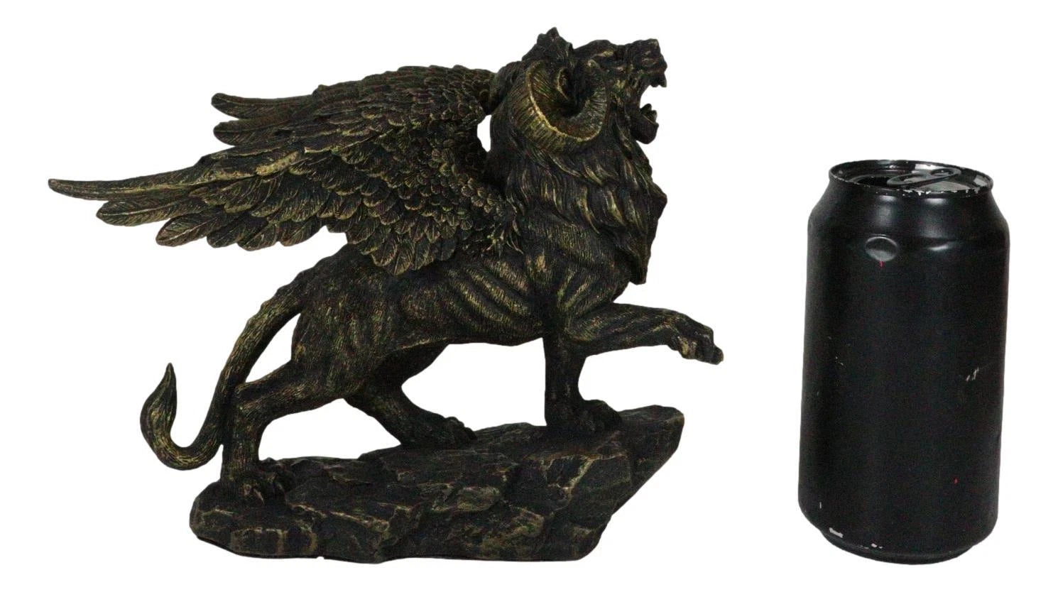 Faux Bronze Greek Guardian Winged Lion Chimera Gargoyle With Goat Horns Figurine-5