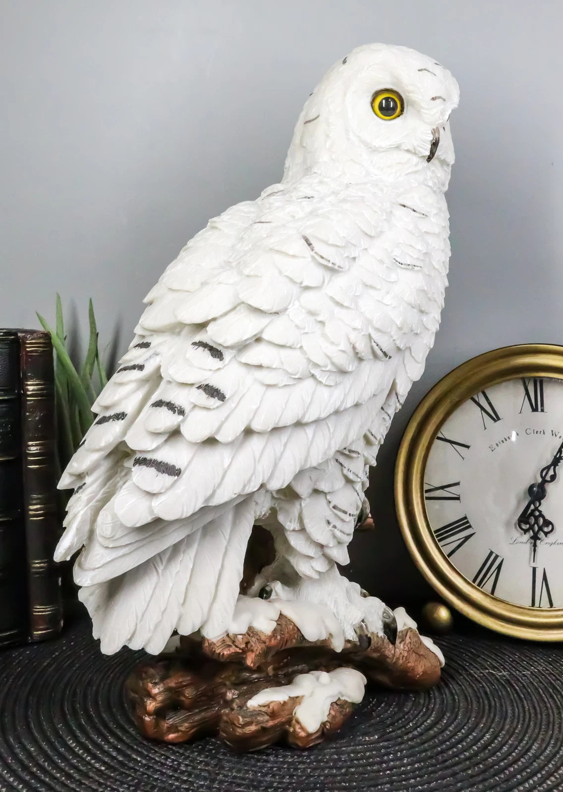 Estatua de búho blanco místico de 31 cm de alto, decoración nocturna con búhos.-3