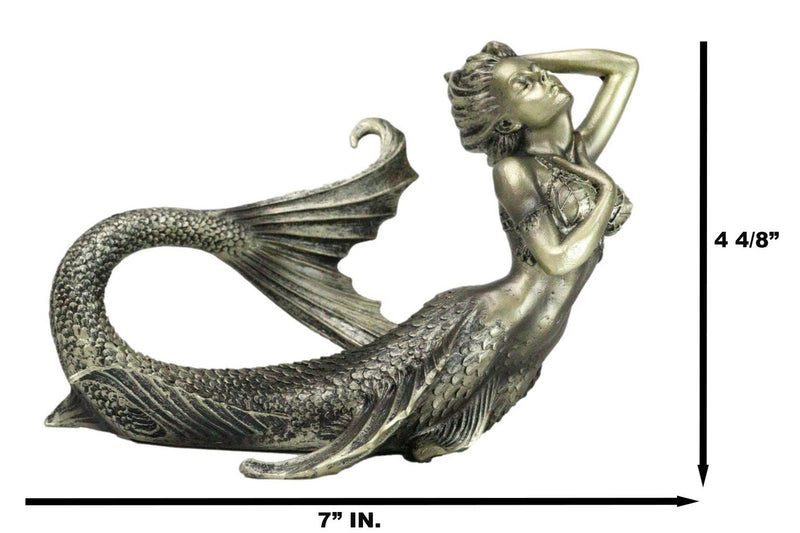 Nautical Aged Bronze Resin Seductive Mermaid Siren With Fishnets Figurine 7"L-8