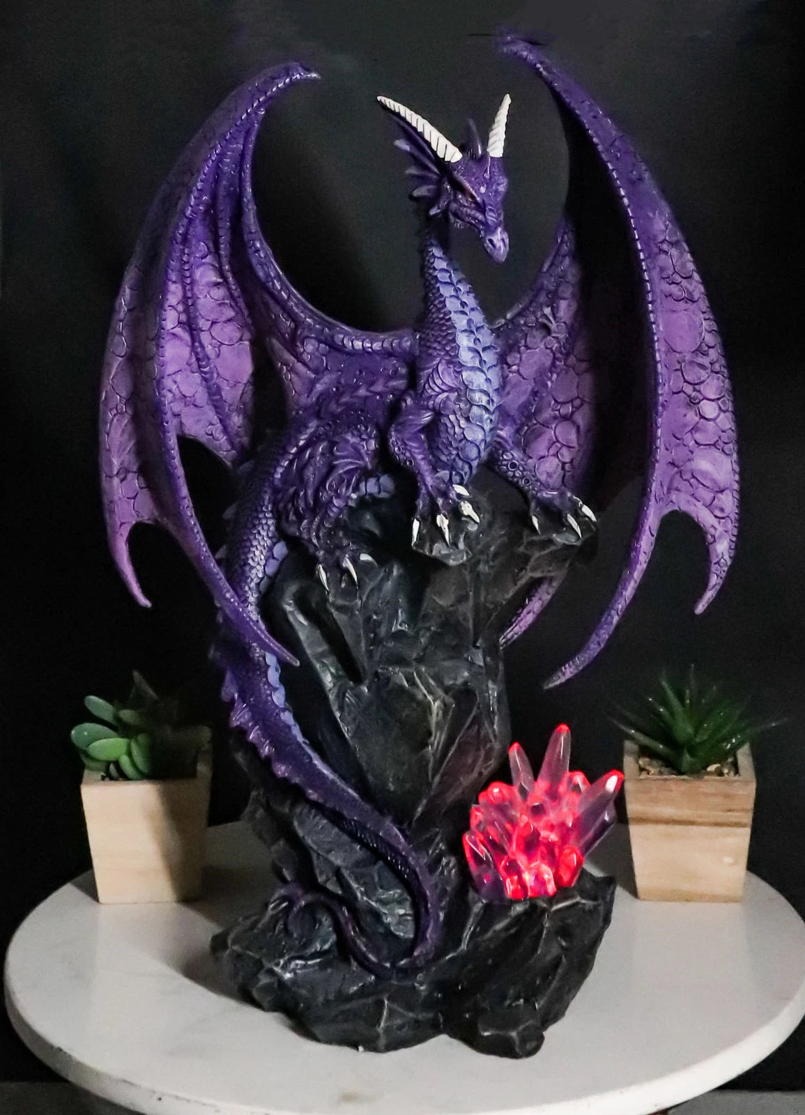 Large Hoarfrost Twilight Dragon Guarding LED Light Crystal Elements Statue-6