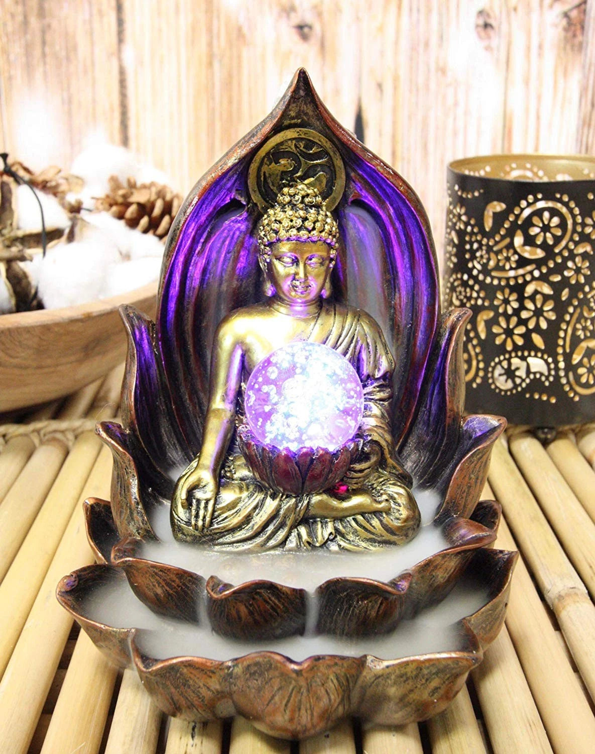 Meditating Buddha Amitabha Backflow Incense Burner W/ LED Globe Light