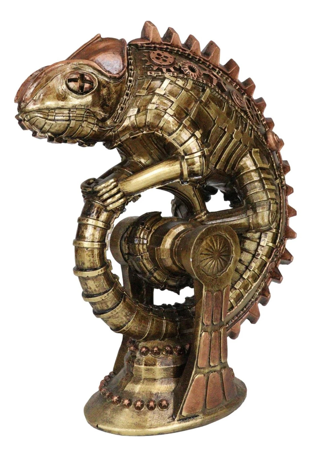 Geared Clockwork Vintage Steampunk Iguana Lizard Coiling On Stand Figurine-5