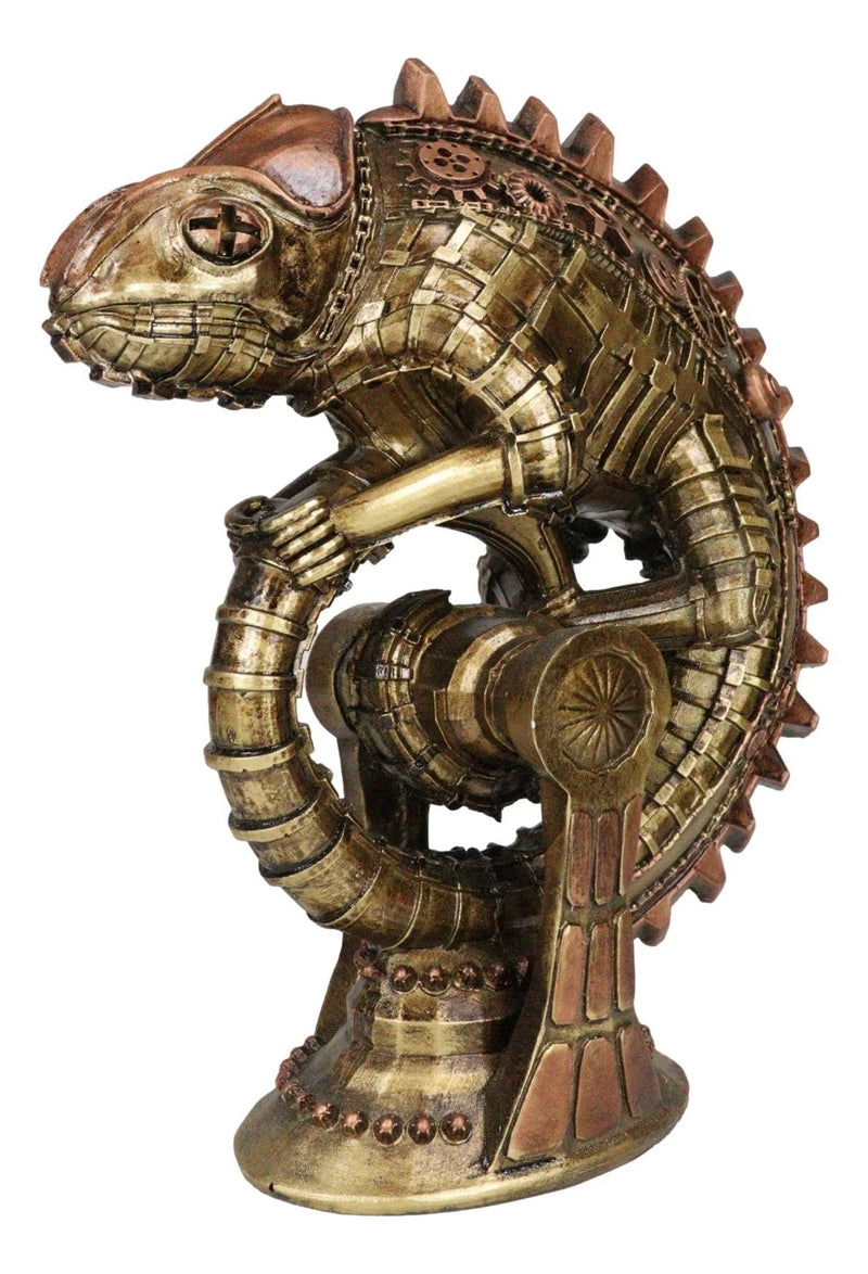 Geared Clockwork Vintage Steampunk Iguana Lizard Coiling On Stand Figurine-5