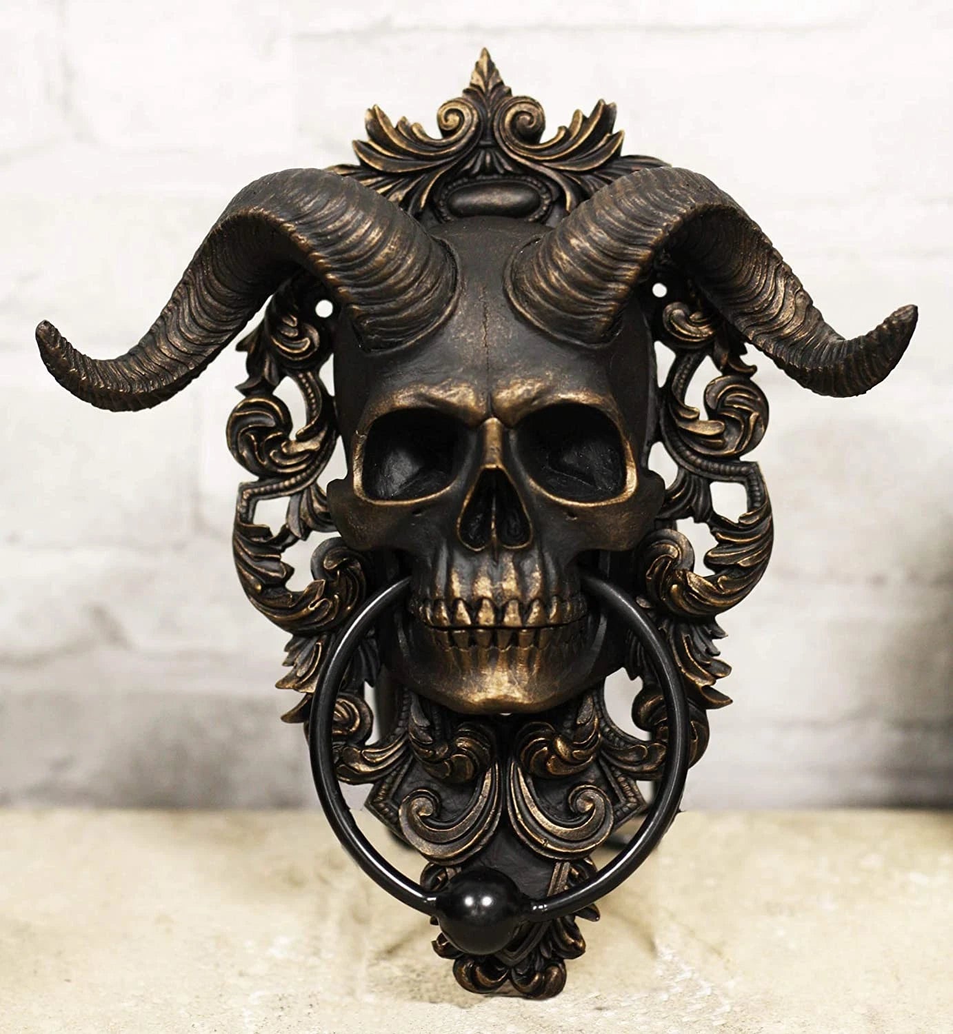 Baphomet Horned God Skull Hanging Door Knocker with Built in Striker Plate-3