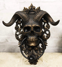Baphomet Horned God Skull Hanging Door Knocker with Built in Striker Plate-3