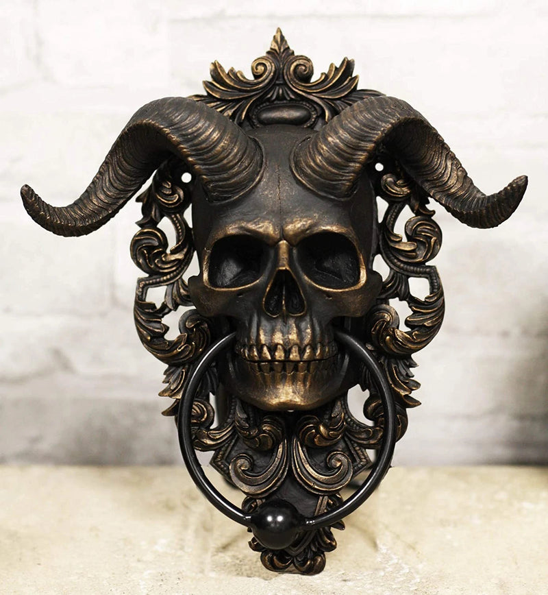 Baphomet Horned God Skull Hanging Door Knocker with Built in Striker Plate-3