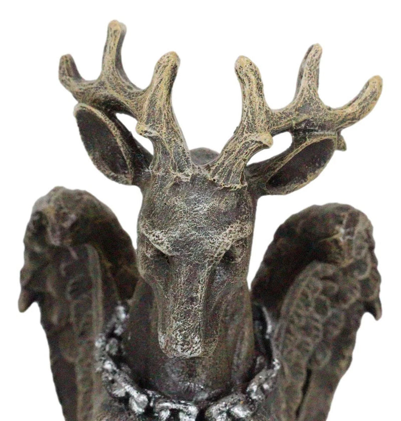 Gothic Sitting Winged Pegasus Stag Horned Gargoyle in Stoic Pose Statue 6.25"H-5