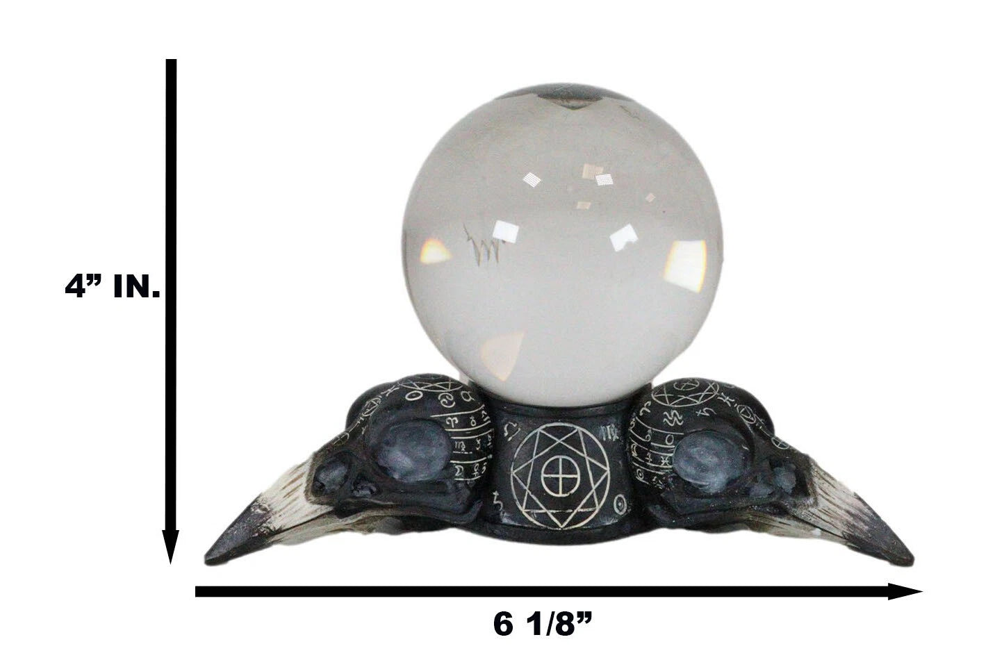 Wicca Psychic Raven Skulls Sacred Geometry Crystal Glass Gazing Ball Figurine-4