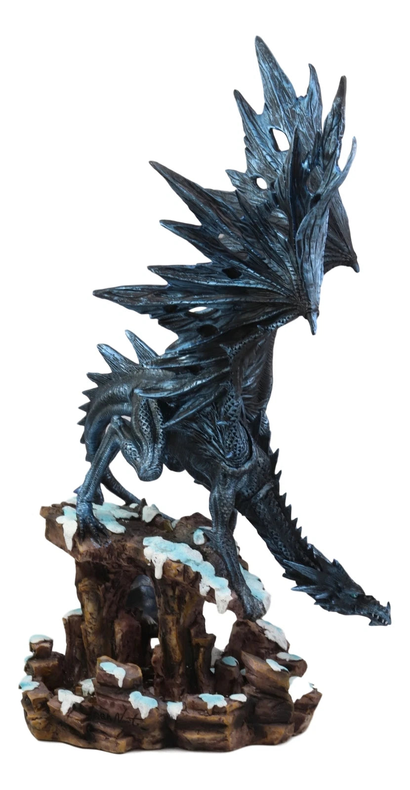 Large Dark Dragon with Frozen Ice White Baby Hatchling Statue 18.5" Tall-5