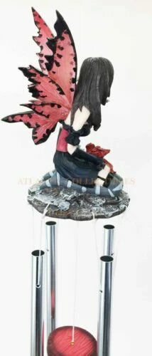 Red Tribal Fairy W/ Dragon Hatchlings Resonant Relaxing Wind Chime Garden Patio-4