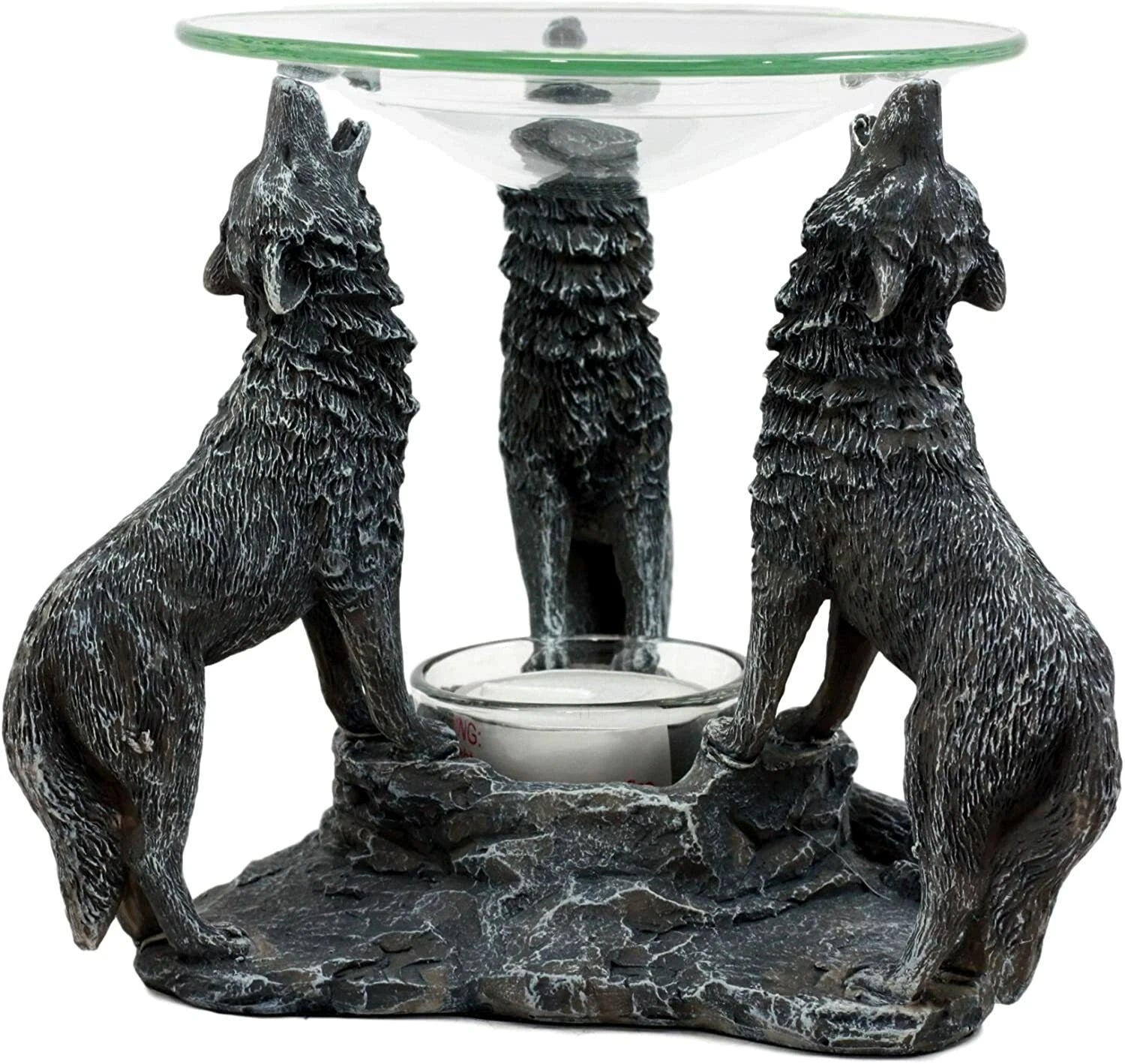 Moonlight Three Howling Wolves Candle Oil Warmer Or Wax Tart Burner Figurine-3