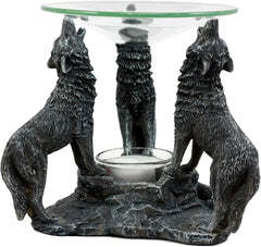 Moonlight Three Howling Wolves Candle Oil Warmer Or Wax Tart Burner Figurine-3