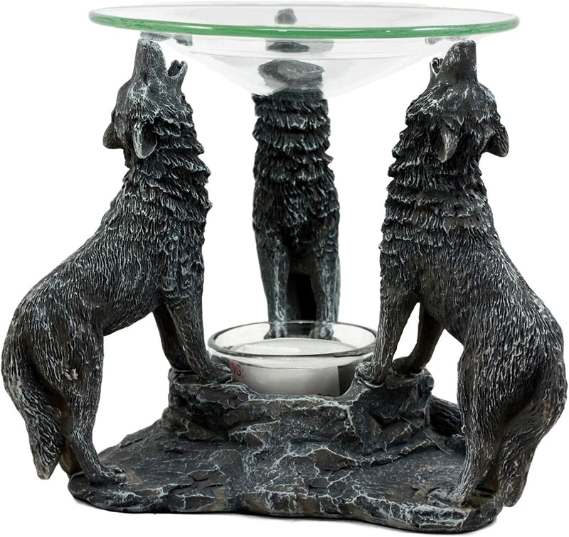 Moonlight Three Howling Wolves Candle Oil Warmer Or Wax Tart Burner Figurine-3