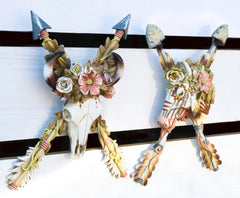 Set of 2 Western Floral Blooms Cow Skull & Horse With Crossed Arrows Wall Decor-2