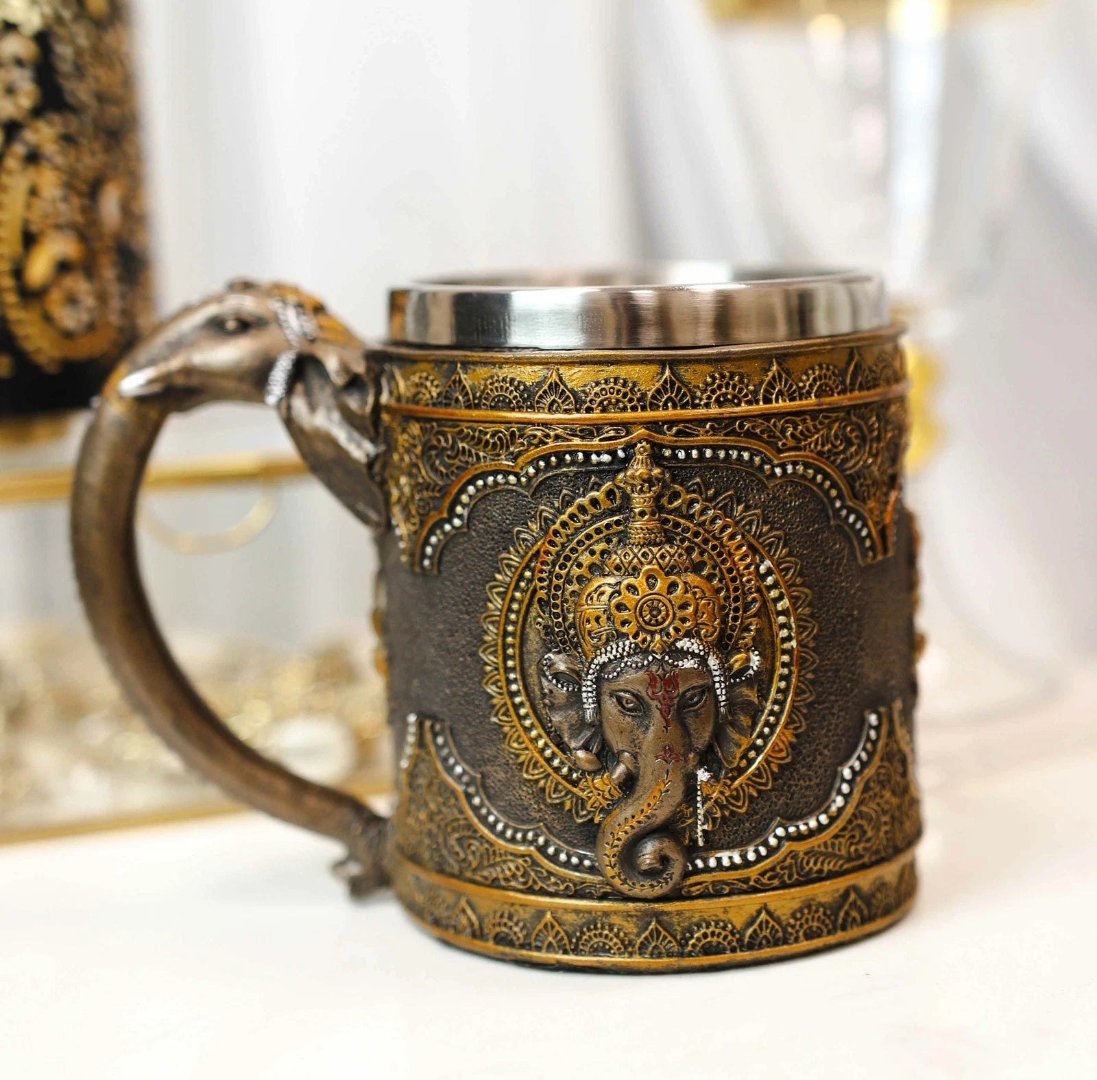Hindu God Of Success Lord Ganesha Ganapati Coffee Mug With Elephant Trunk Handle-2