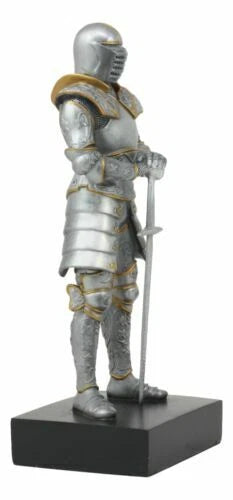 Italian Medieval Knight Statue On Black Pedestal Base 9"Tall Suit of Armor-4