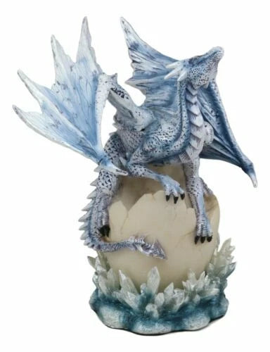 Luna Shylo Arctic Frost Dragon Emerging From Frozen Crystal Egg Hatchling Statue-5