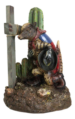 Rustic Western Armadillo Cowboy by Saguaro Cactus Praying By The Cross Figurine-6