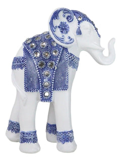 Feng Shui Ming Style Blue And White Ornate Design With Crystals Elephant Statue-7