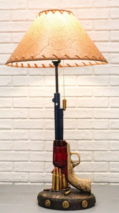 Western Star Texas Flag Six Shooter Pistol Gun With Bullets Desktop Table Lamp-1