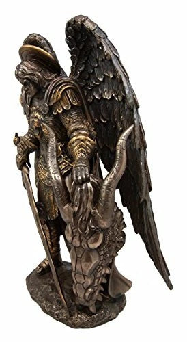 Saint Archangel Warrior Michael Holding Satan Dragon Head Figurine 10.75"H-4