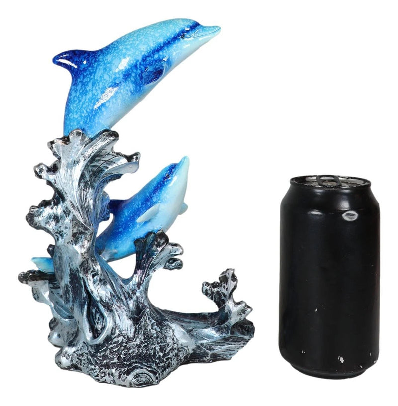 Nautical Marine Sea Ocean 2 Blue Dolphins Leaping Out Of The Reef Waves Figurine-6