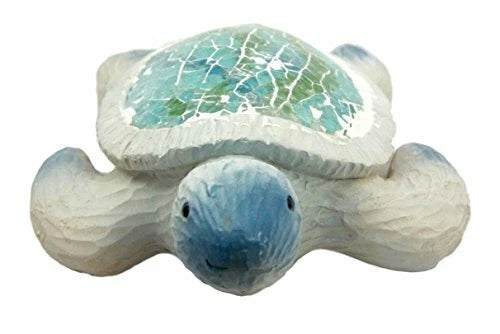 Coastal Ocean Giant Sea Turtle Decorative Figurine With Crushed Glass Shell-3