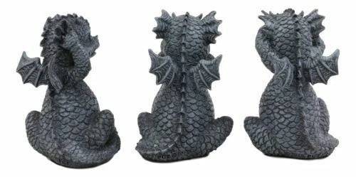 Whimsical Dragon Hatchlings See Hear Speak No Evil Baby Dragons Statue Set Of 3-4
