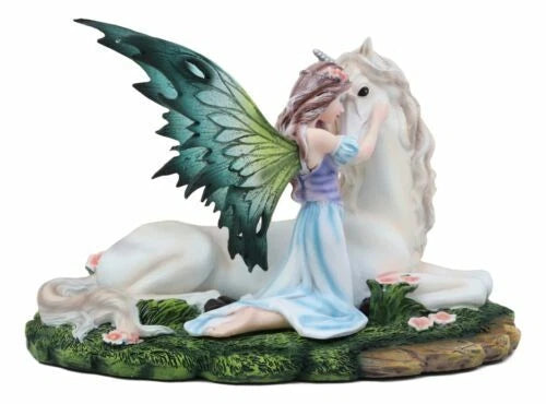Beautiful Fae Goddess Fairy Princess With Rare Unicorn Friend Statue Magic Decor-5