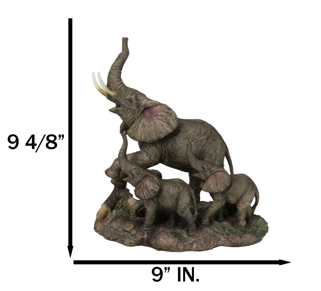 Triumphant Entry Safari Elephants Father And 2 Calves On Forest Floor Figurine-4