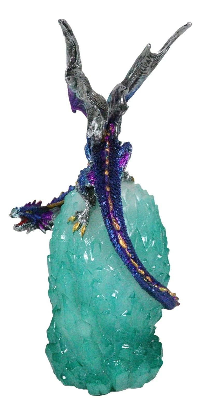 Blue Rainbow Armored Dragon Guarding LED Lantern Acrylic Crystal Egg Figurine-6