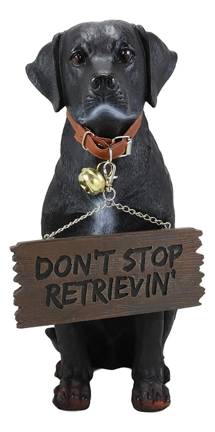 Lifelike Black Labrador Retriever Dog With Welcome Jingle Collar Sign Statue-5