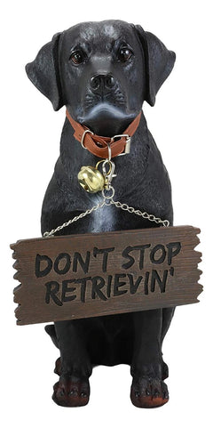 Lifelike Black Labrador Retriever Dog With Welcome Jingle Collar Sign Statue-5