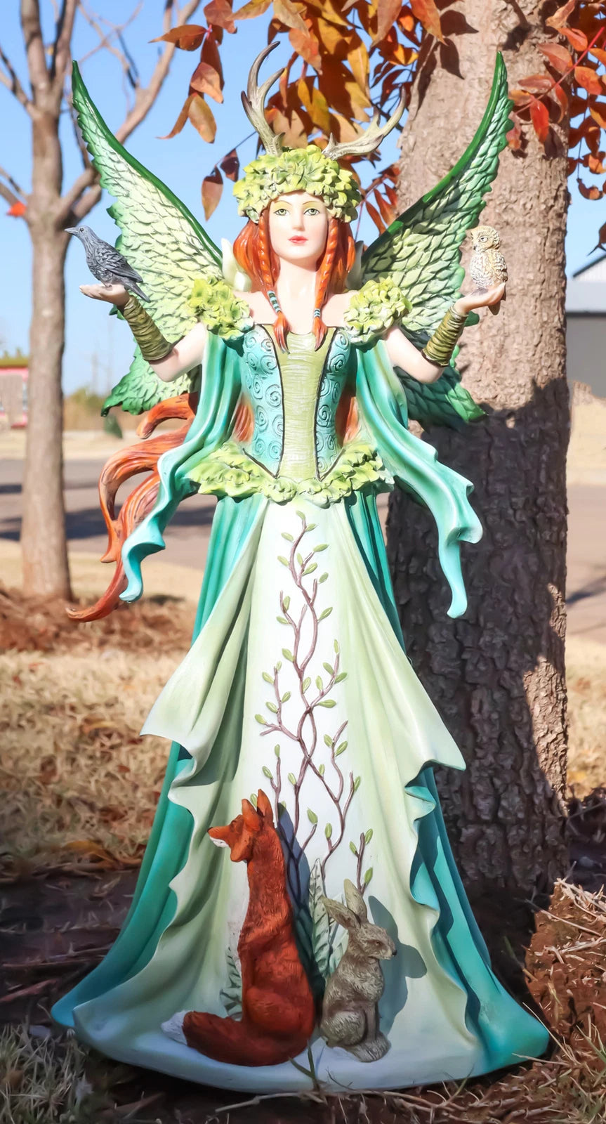 Fantasy Dragon Taker Antler Crown Queen Of The Forest Fairy And Animals Figurine