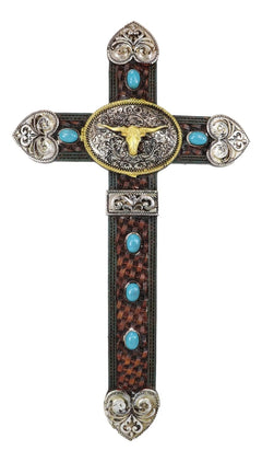 Set of 3 Rustic Western Turquoise Rocks Belt Buckle Conchos Wall Crosses Decor-4