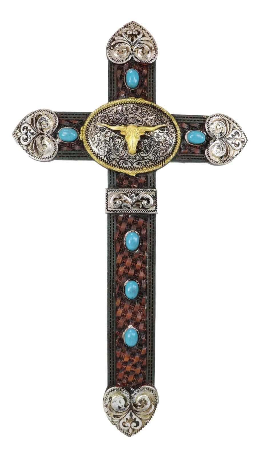 Set of 3 Rustic Western Turquoise Rocks Belt Buckle Conchos Wall Crosses Decor-4