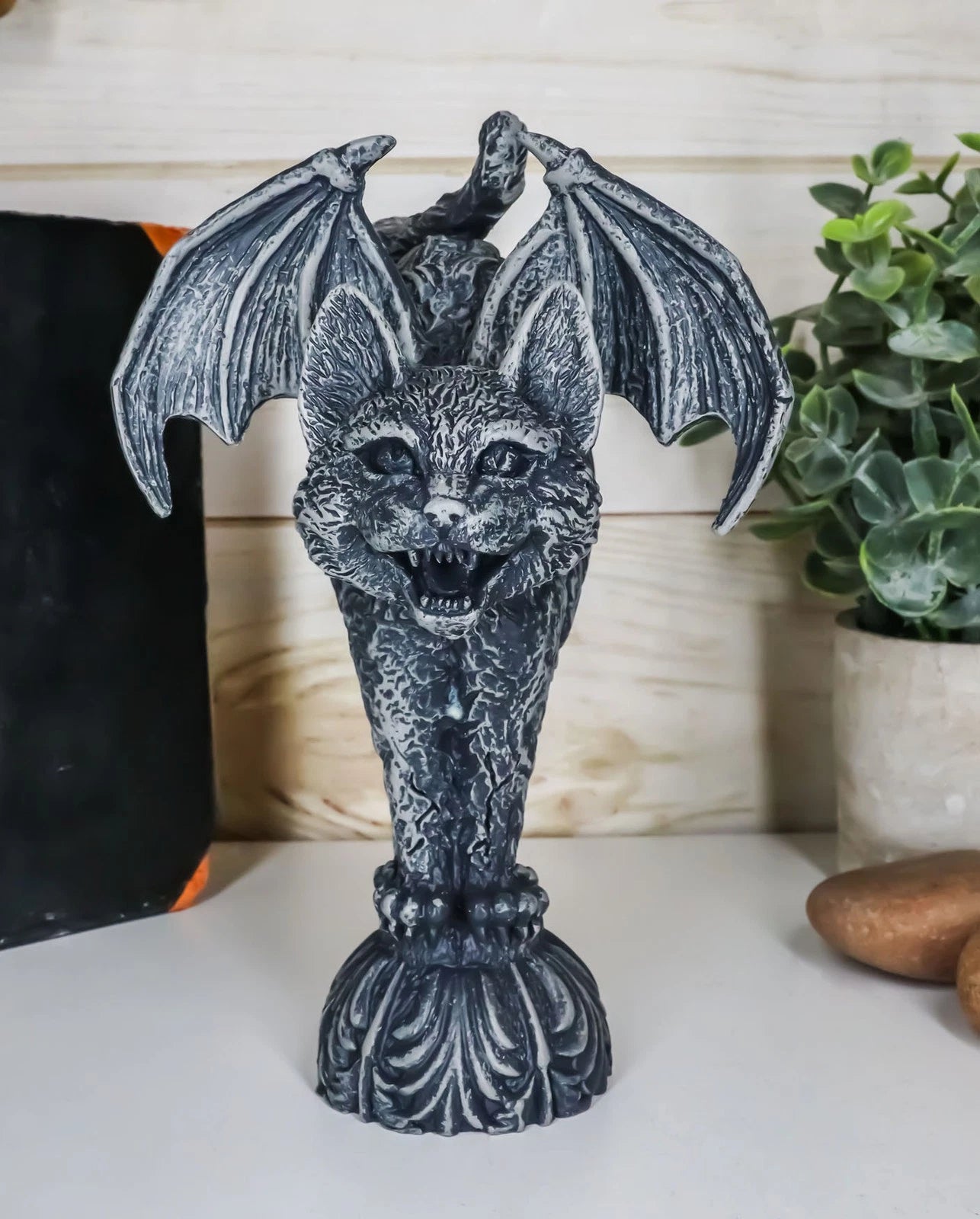 Bizarre Gothic Eureka Bat Winged Cat Gargoyle Statue 7"H Stoic Feline Guardian-6