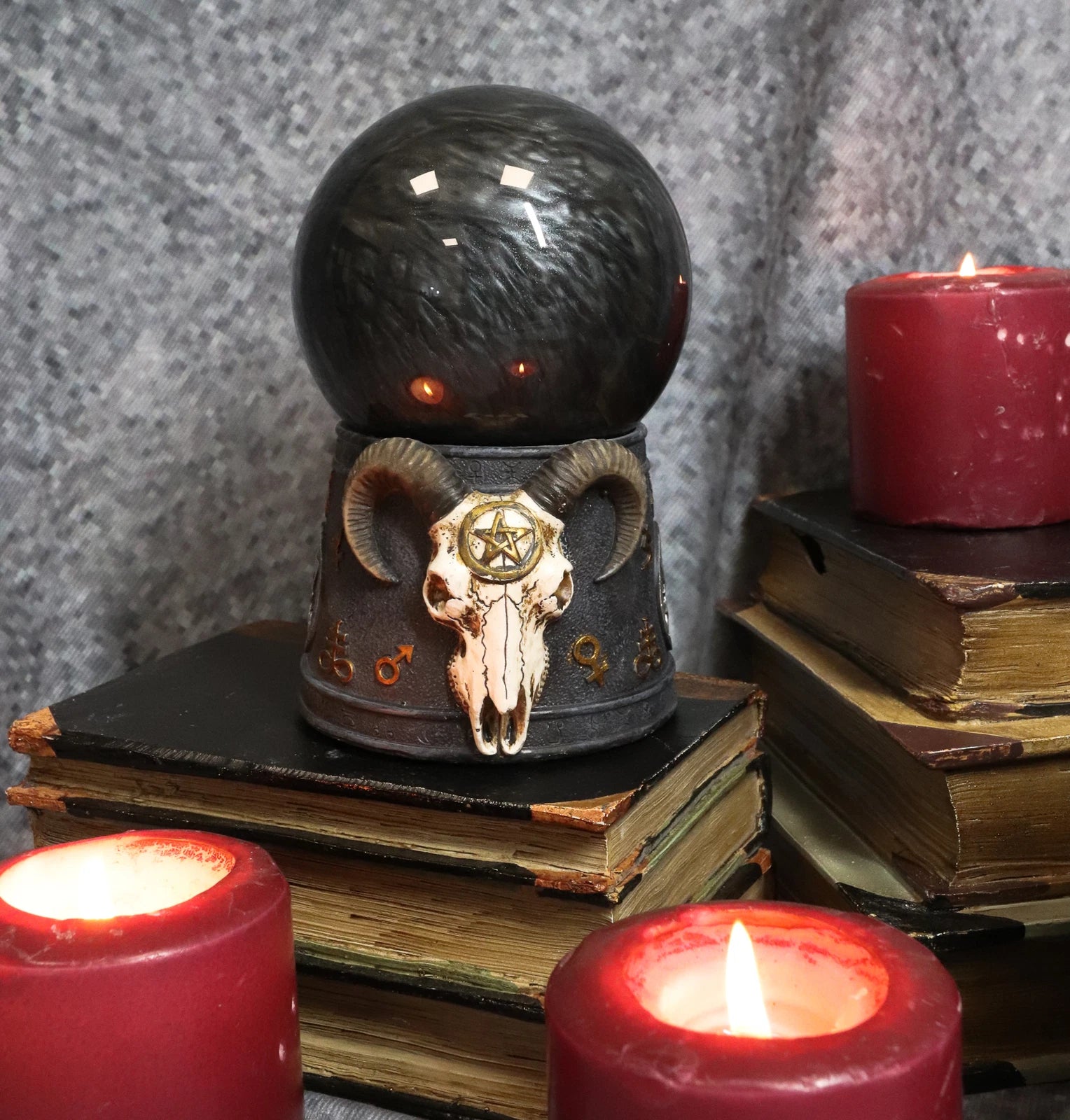 Pentagram Sigil Sabbatic Goat Baphomet Skull Black Sandstorm Gazing Ball
