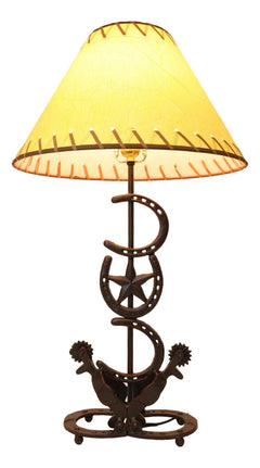 Cast Iron Western Horseshoes Base Desktop Table Lamps w/ Pine Shade 28"H-9