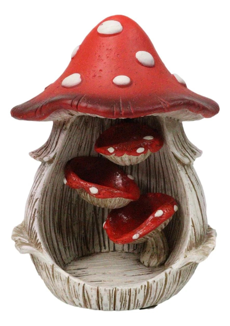 Fairy Garden Red Spotted Toadstool Mushroom Cottage Backflow Incense Burner-7