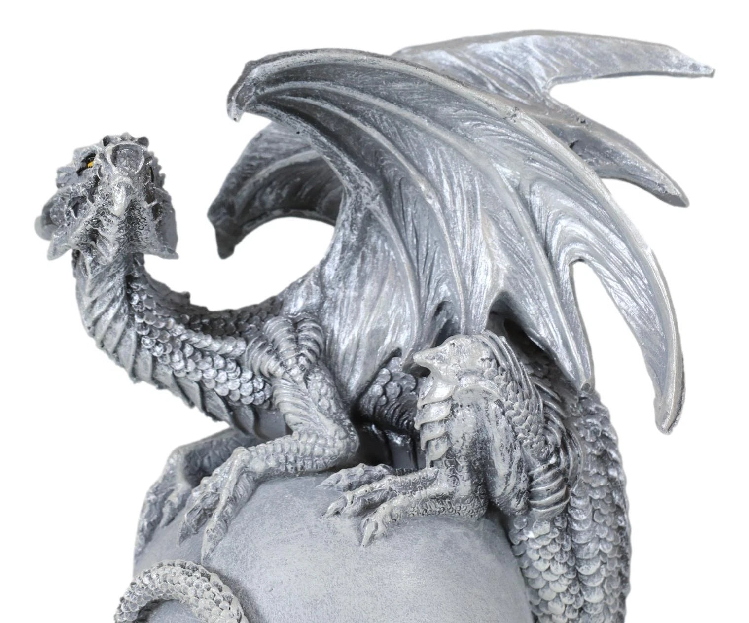 Fantasy Wyrmling White Shadow Ghost Dragon Sleeping On Gray Moon Figurine-5