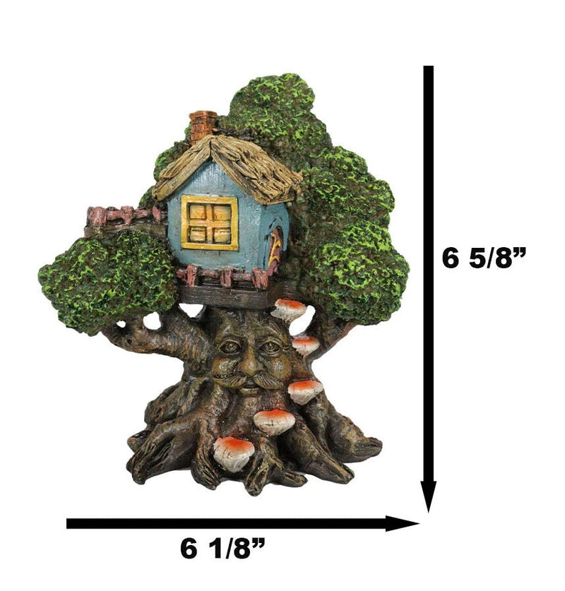 Forest Ent Greenman Cottage Blue Nook Tree House Statue With Mushroom Conk Steps-7