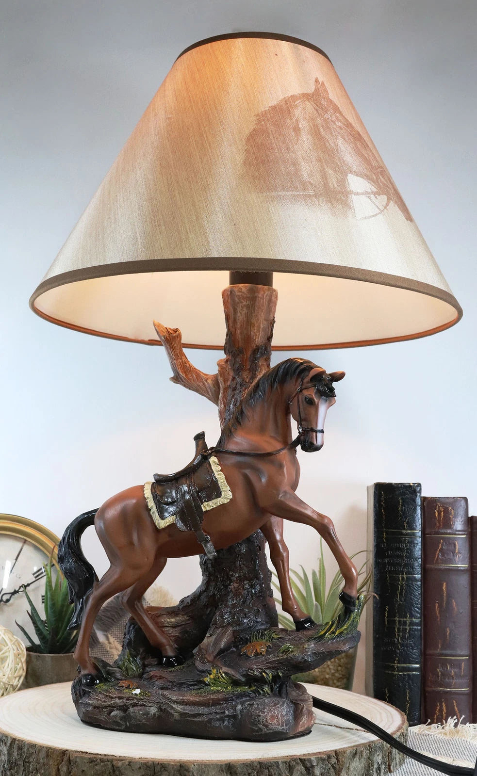 Light Fantastik Chestnut Brown Horse Stallion With Saddle Table Lamp Shade-1