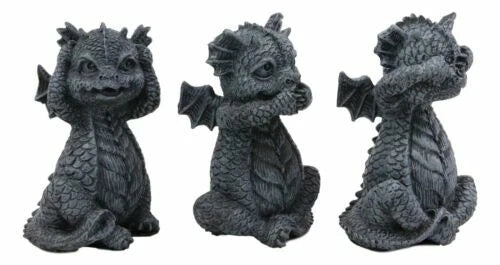 Whimsical Dragon Hatchlings See Hear Speak No Evil Baby Dragons Statue Set Of 3-3