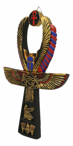 Egyptian Golden Ankh Scarab Maat and Eye of Horus Wall Decor Figurine 8" H-4