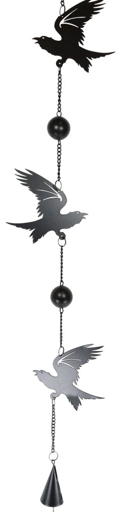 Gothic Bad Omen Trio Crow Ravens Metal Wall Hanging Mobile Wind Chime With Beads-5