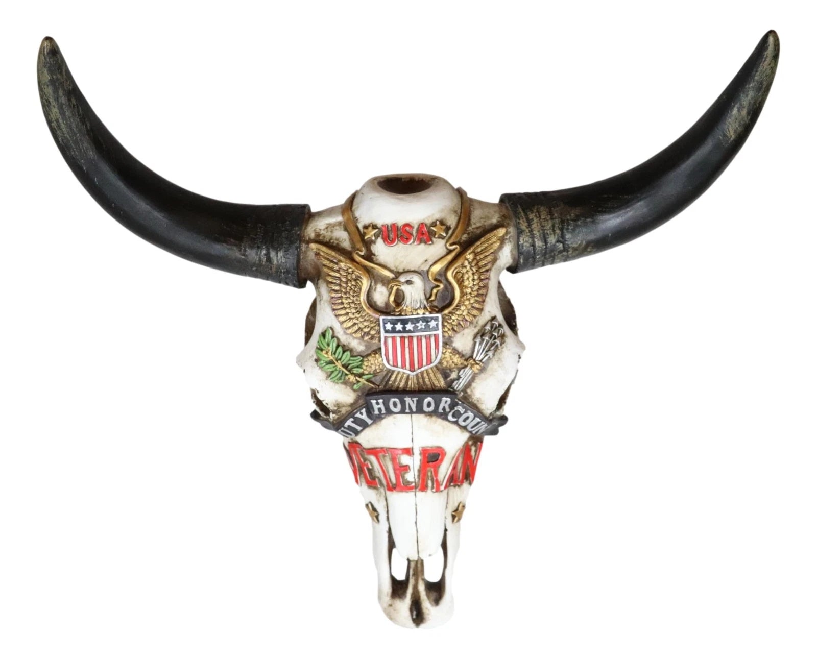 Western Veteran USA Great Seal Eagle Emblem Patriotic Cow Skull Wall Decor-3