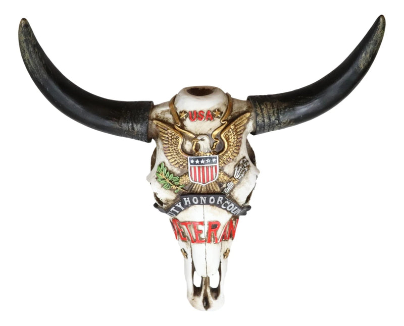 Western Veteran USA Great Seal Eagle Emblem Patriotic Cow Skull Wall Decor-3